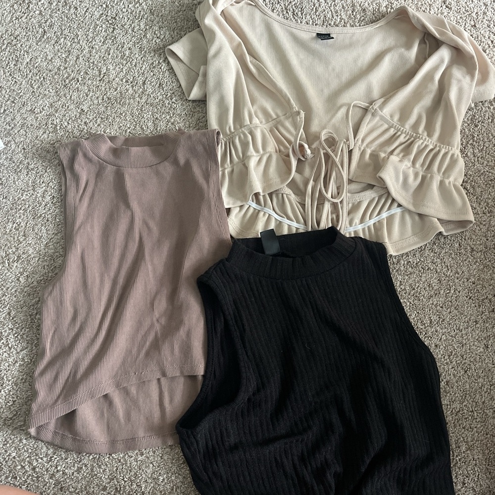 3 Going out tops. Stylish Women's Tops Set - Black, Brown, Cream